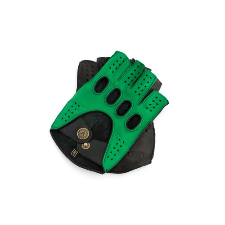 Men's FINGERLESS newest Gloves - GREEN-BLACK - hairsheep leather